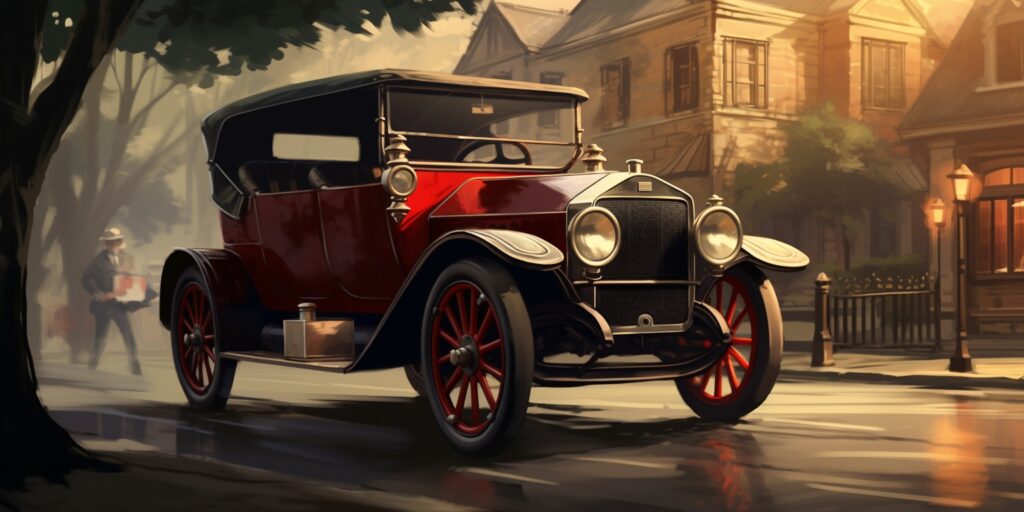 Starý automobil na silnici před domem